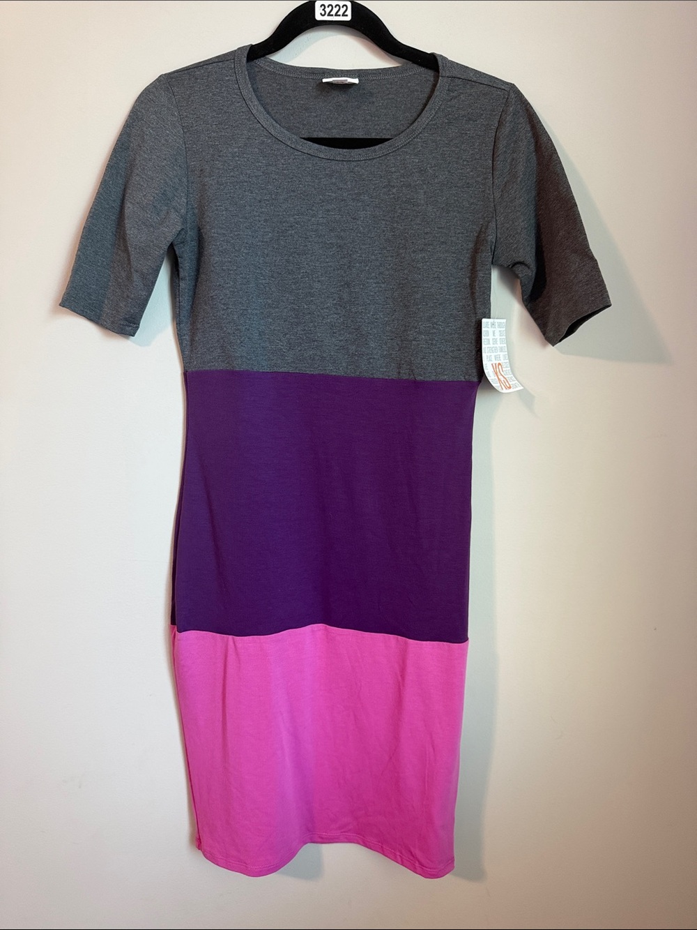 LuLaRoe Gray, Purple & Pink Colorblock Midi Dress